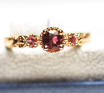 Brazil Natural Rose Pink Tourmaline 925 Silver 18k Gold Plated Princess Ring